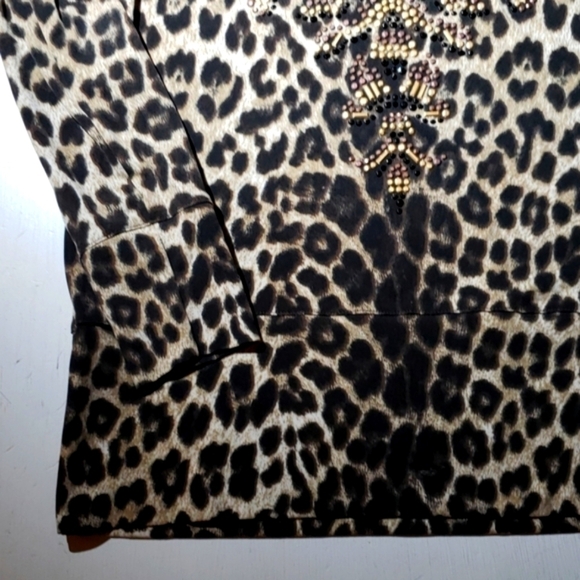 Vintage Caché Embellished Leopard Cheetah Animal Print Blouse Size Small - Picture 3 of 7